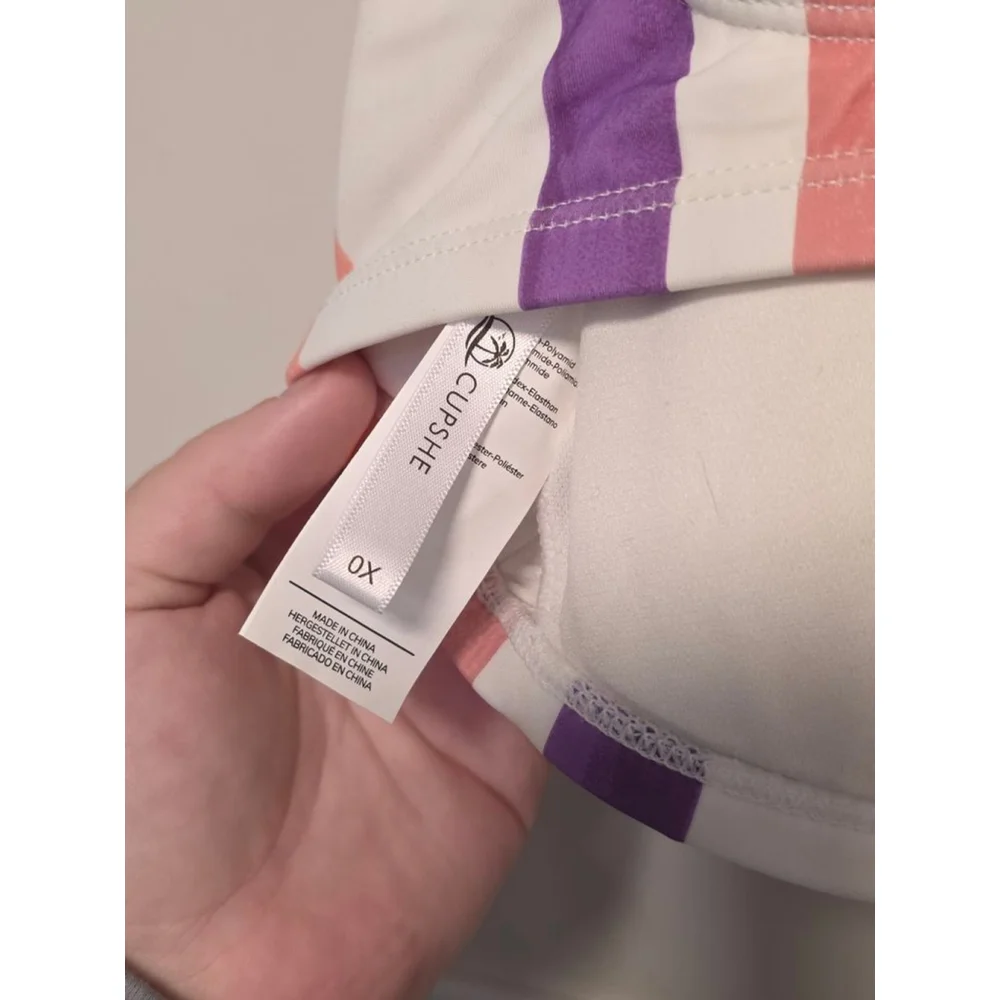 Women's Cupshe White Peach Purple Striped‎ High Waist Bikini Set 0X